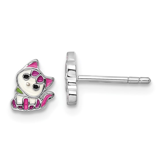 SS Enamel Children's Kitty Earrings