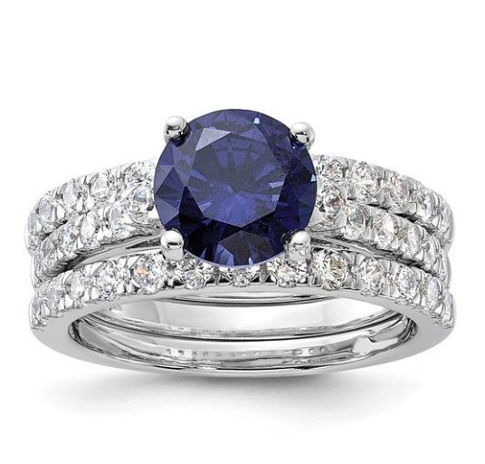 Sterling Silver Rhodium-plated Lab Created Sapphire Engagement Set
