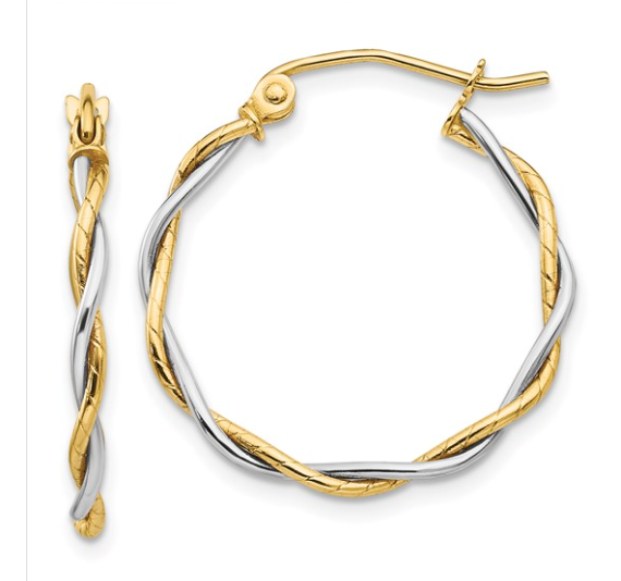 14k Two-tone Polished 1.8mm Twisted Hoop Earrings