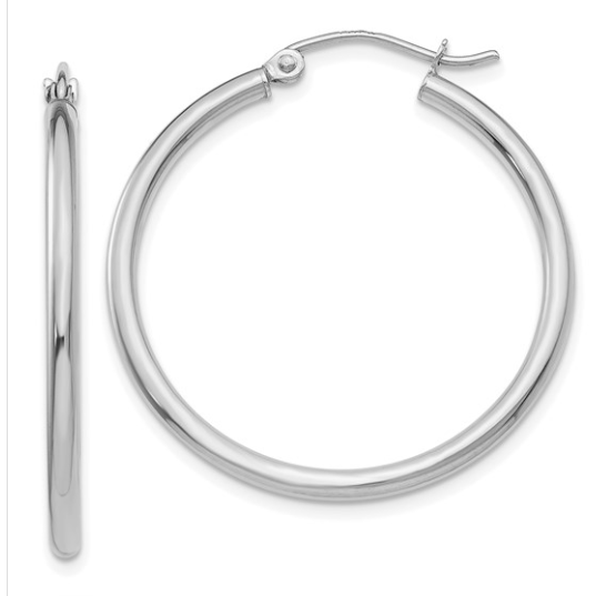 14k White Gold Polished Tube Hoop Earrings