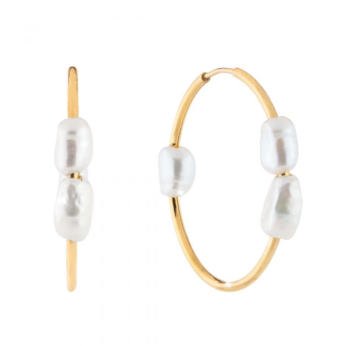 Silver Hoop Earrings With Black Pearls