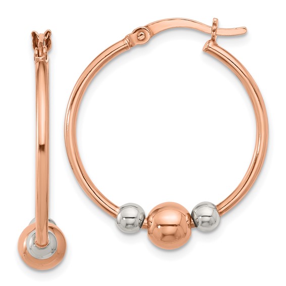 Sterling Silver and Rose-tone Polished Beaded Hoop Earrings