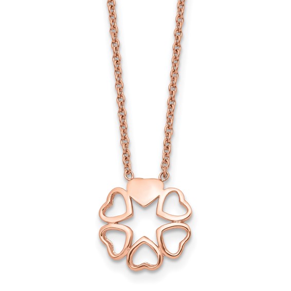 Polished Rose plated Circle of Hearts 17.25in Necklace