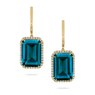 Gemstone &amp; Diamond Halo Dangle Earrings