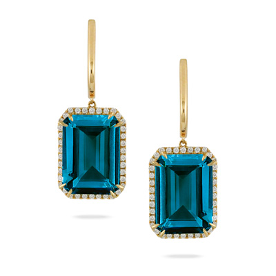 Gemstone & Diamond Halo Dangle Earrings