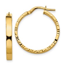 Diamond Cut Edge Medium Polished Hoop Earrings