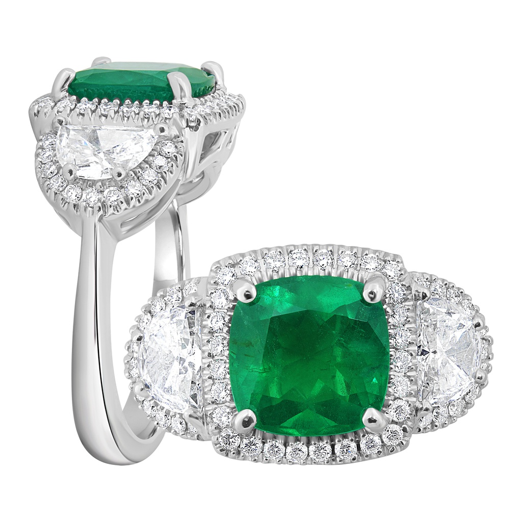 Platinum Emerald Cushion Ring