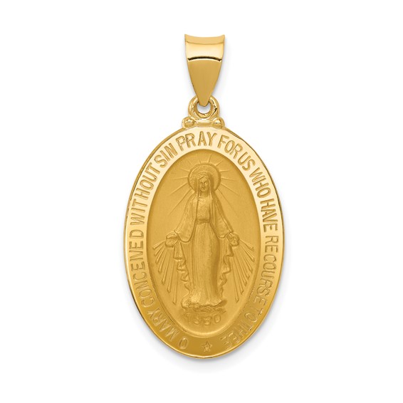 14k Hollow Miraculous Medal Oval Pendant