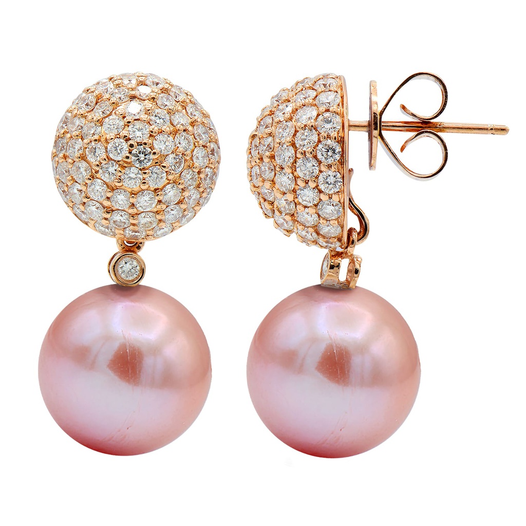 Pearl Drop Earrings with Diamond Pave Top
