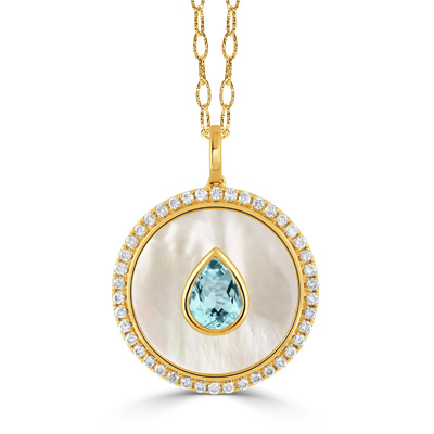 White Mother of Pearl and Light Blue Topaz Pendant