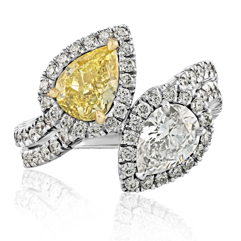 Yellow and White Diamond Pear Shape By-Pass ring