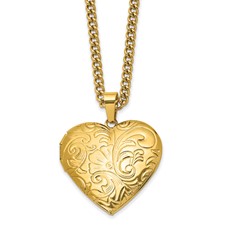 Stainless Steel Polished Yellow IP-plated Heart Locket