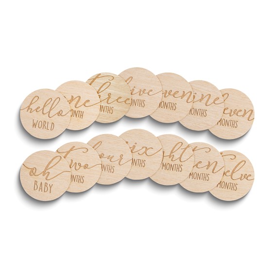 Set of 7 Double-Sided Monthly Wooden Baby Age Milestone Photo Props
