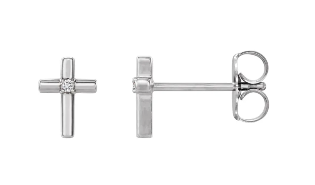 14K White .01 CTW Natural Diamond Cross Earrings
