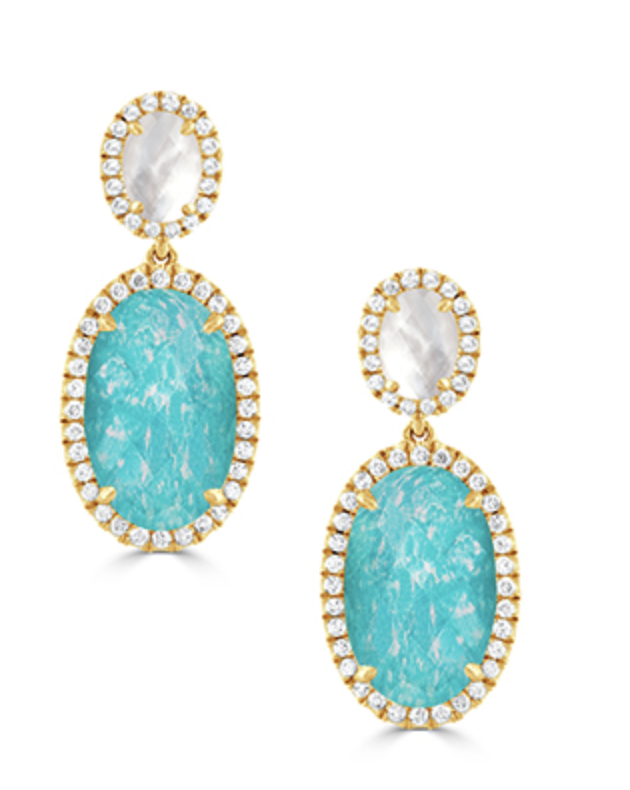 MOP and Amazonite w/ Clear Quartz Earrings
