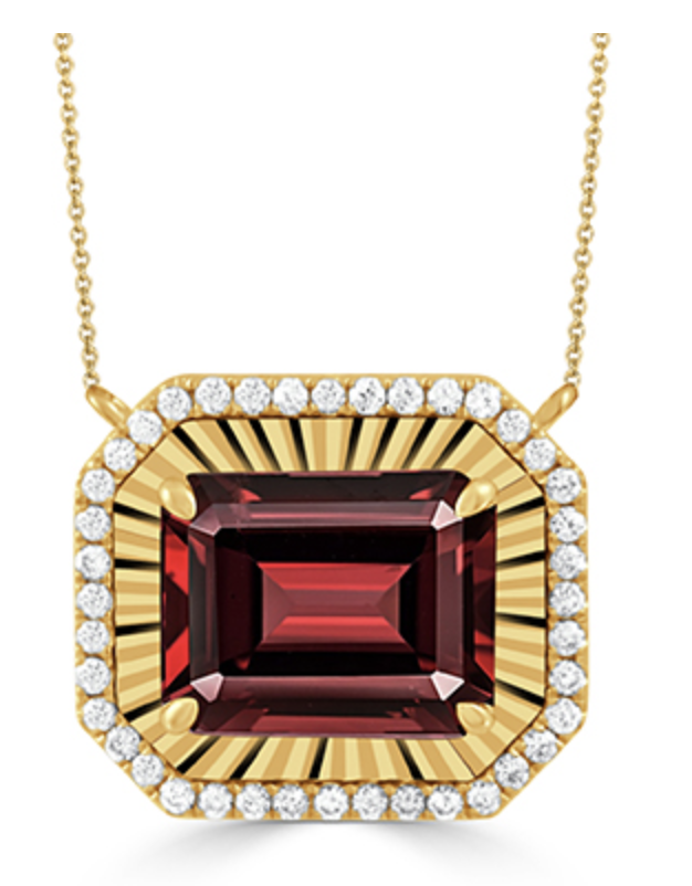 18K YG Garnet Art Deco Necklace