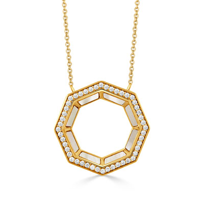 MOP and Diamond Hexagon Necklace