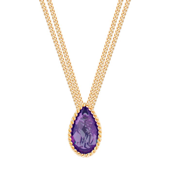 Double Chain Necklace on Pear Stone Pendant