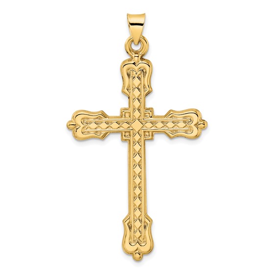 Polished Diamond Pattern Hollow Cross Pendant