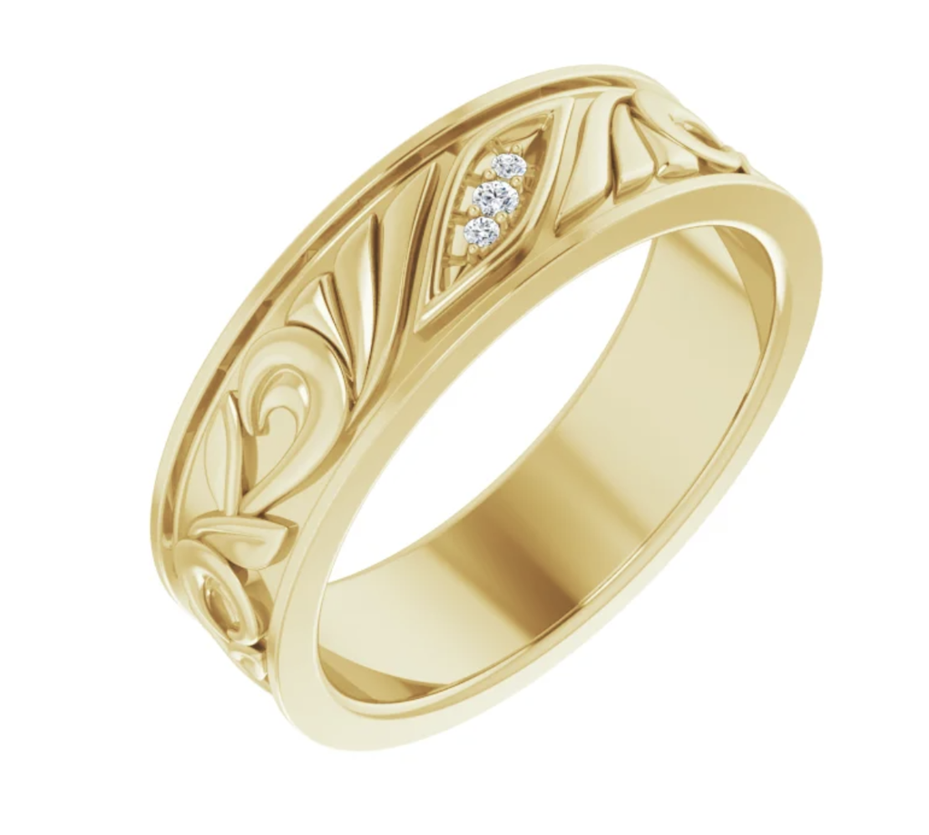 YG Graphic Mens Wedding Band w/ Diamonds
