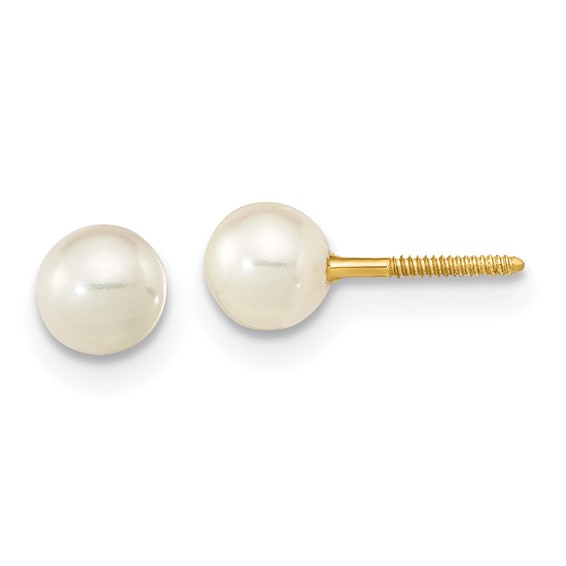 4-5mm White Near-Round Freshwater Cultured Pearl Screwback Post Earrings