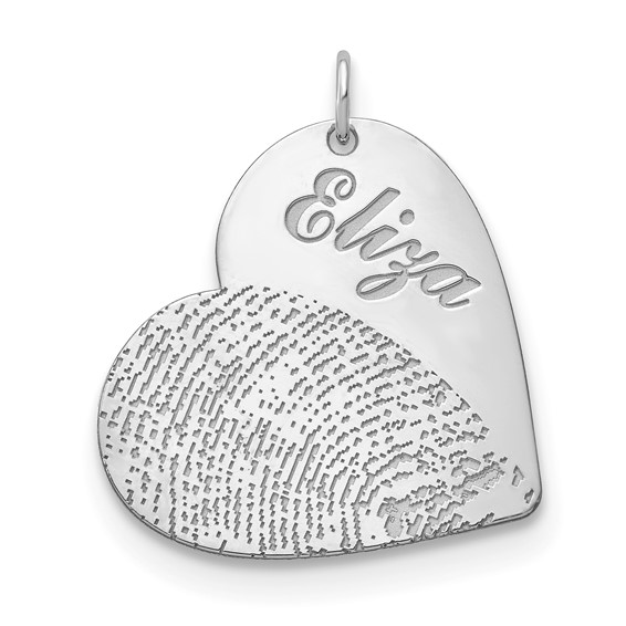 White Gold Name and Fingerprint Heart Charm