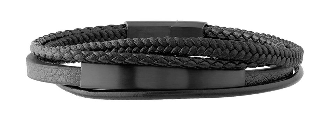 Black Stainless and Black Leather Triple Strand