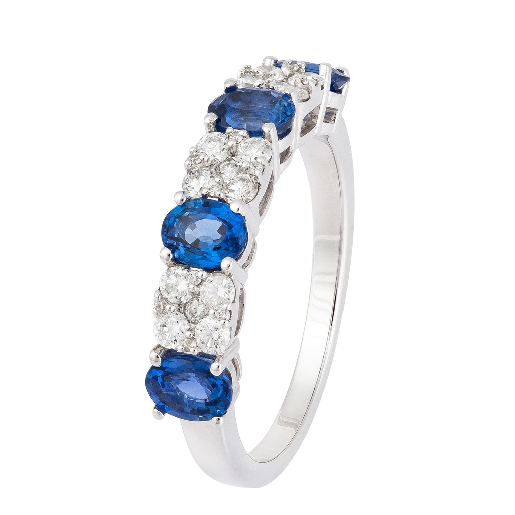 Alternating Gemstone and Diamond Cluster Ring