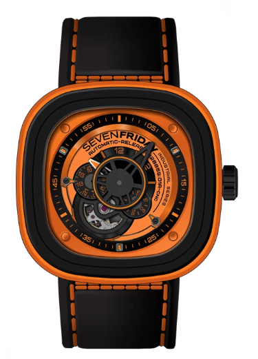 Sevenfriday S/S W/Black PVD Orange P1/3 Industrial Essence On Strap