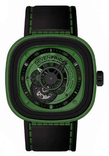 Sevenfriday S/S W/Black PVD Green P1/5 Industrial Essence On Strap
