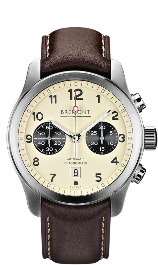 Bremont Stainless Steel, W/Cream Dial On Brown Leather Strap