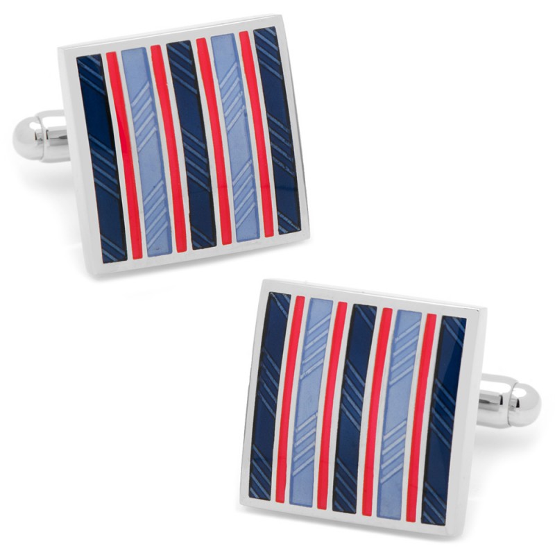 Red &amp; Navy Striped Cufflinks