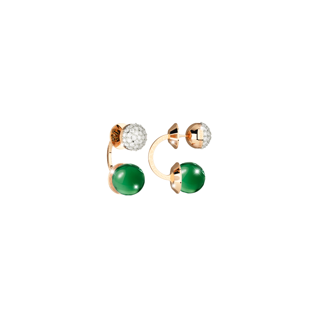 Rebecca Yellow Gold Plated Front / Back Huggies W/Green White Stones