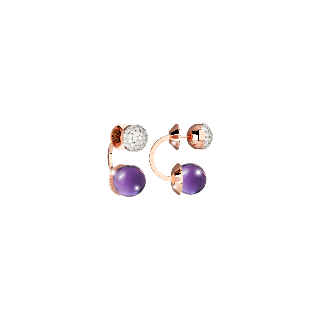 Rebecca Rose Gold Plated Huggies W/Purple & White Stones