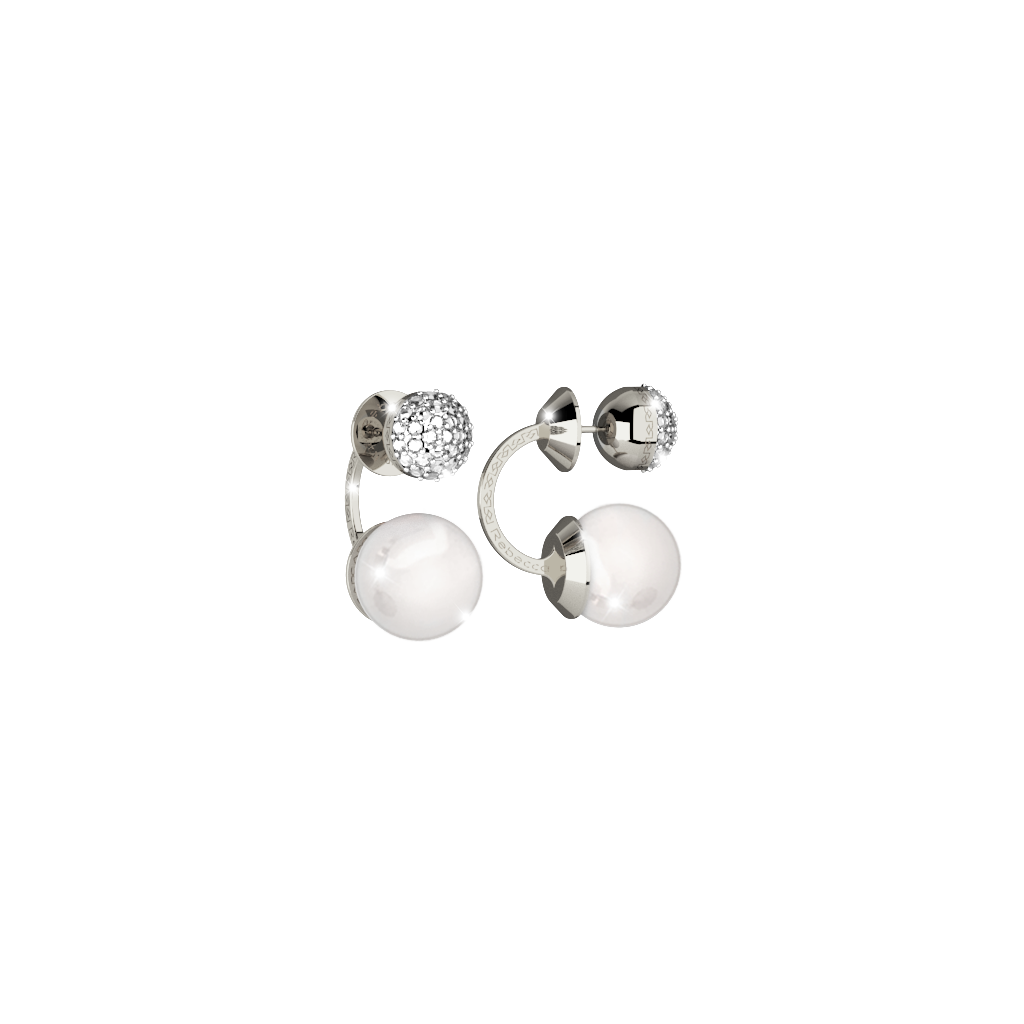 Rebecca White Gold Plated Huggies W/Pearl & White Stones
