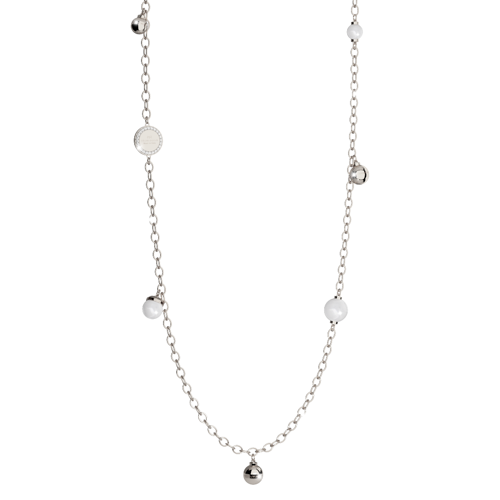 Rebecca Silver Colored Bronze Necklace W/3 Pearls & 3 Silver Balls