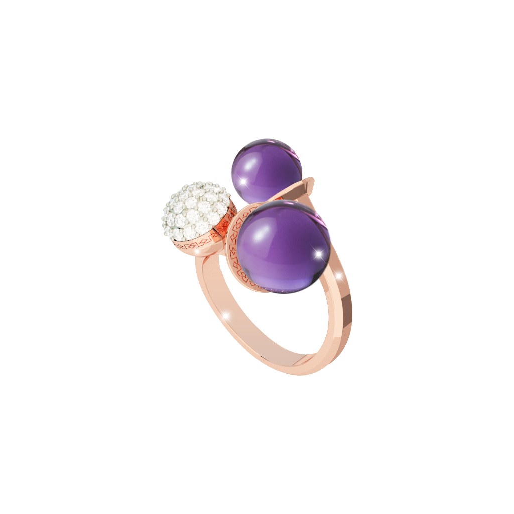 Rebecca Rose Gold Plated Bypass Ring W/Prpl & White Stones