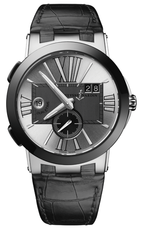 Ulysse Nardin Executive Dual Time Stainless Steel Grey Dial On Black Alligator Strap