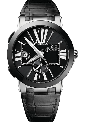 Ulysse Nardin Executive Dual Time Stainless Steel Black Dial On Black Alligator Strap
