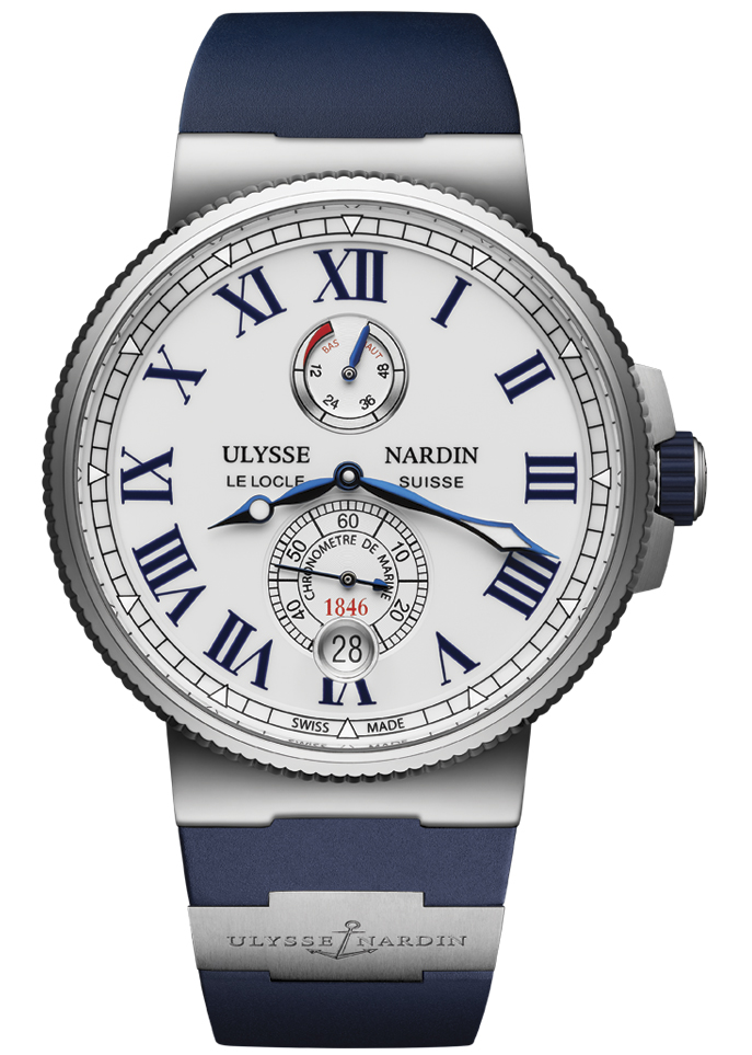Ulysse Nardin Stainless Steel Marine Cosc White Lacquer Dial Blue Rubber