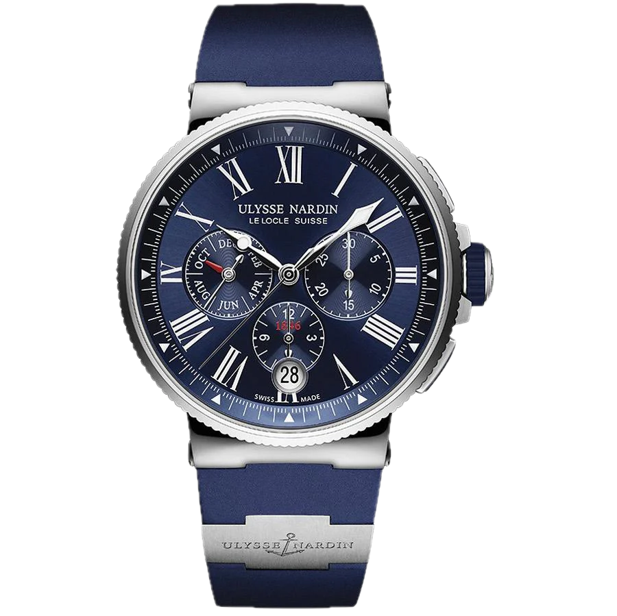 Ulysse Nardin Stainless Steel Annual Chronograph Blue Dial On Rubber