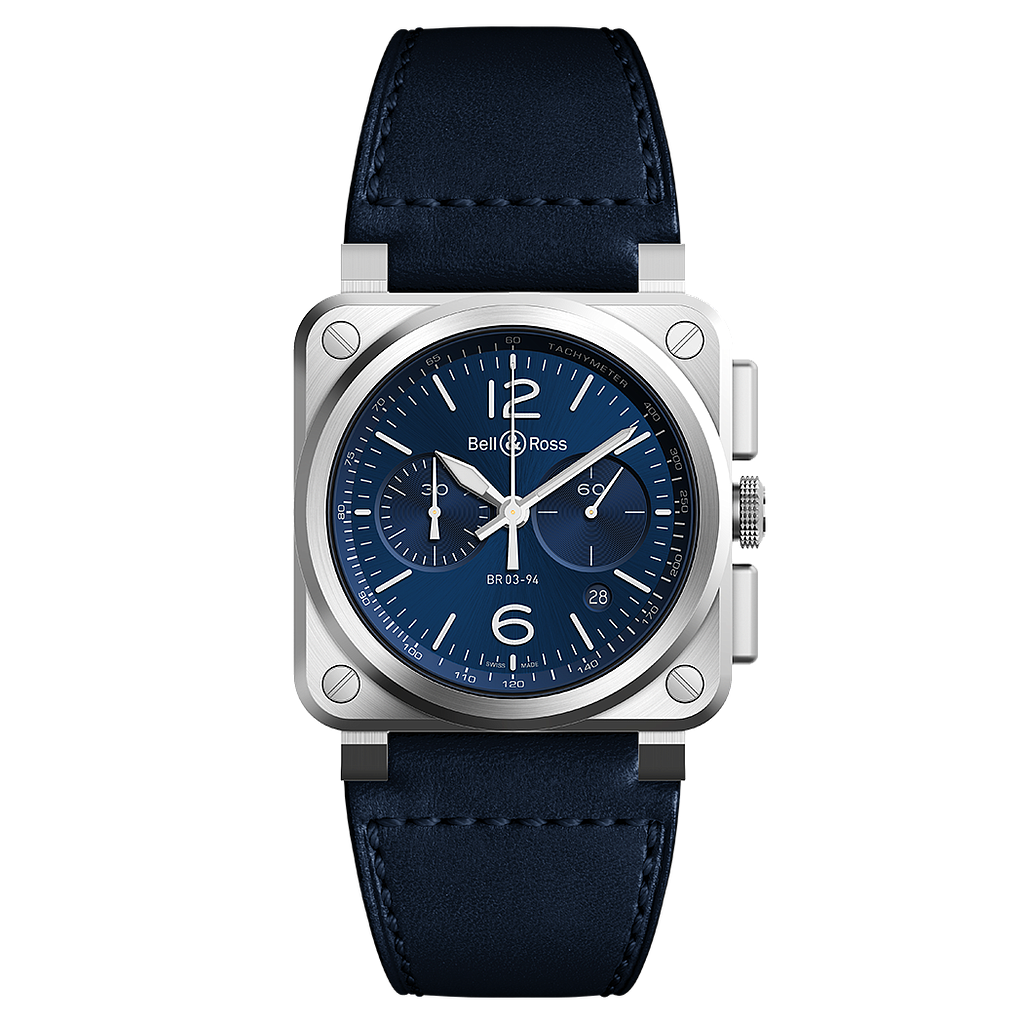 Aviation Automatic Satin Polished Steel Case Blue Dial Blue Calfskin Strap 42m