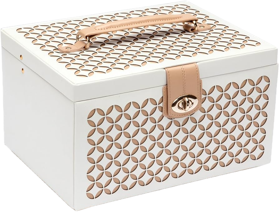 Wolf Designs Chloe Medium Jewelry Box In White &amp; Tan