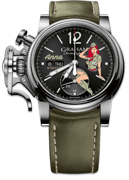 Chronofighter Vintage Noseart (Anna) Ltd. 100 W/Green Calf Strap Size N1 & Steel Pin Buckle