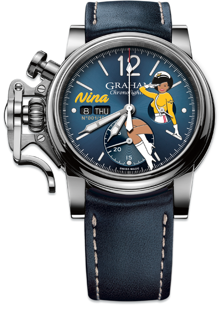 Chronofighter Vintage Noseart (Nina) Ltd. 100 W/Blue Calf Strap Size N1 &amp; Steel Pin Buckle