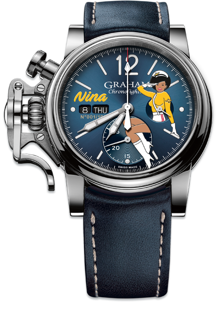 Chronofighter Vintage Noseart (Nina) Ltd. 100 W/Blue Calf Strap Size N1 & Steel Pin Buckle