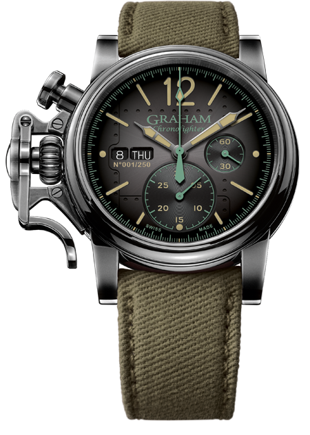 Chronofighter Vintage Aircraft Ltd. 250 W/Green Canvas Strap Size N1 & Titanium Pin Buckle