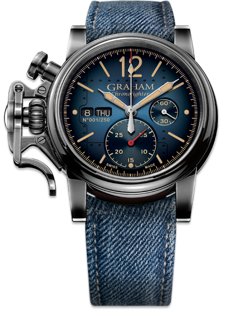 Chronofighter Vintage Aircraft Ltd. 250 W/Blue Denim Strap Size N1 & Titanium Pin Buckle