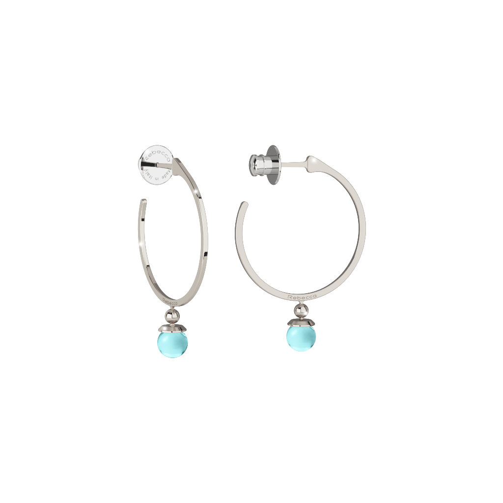 Boulevard Silver Tone Med Hoop Earrings W/1 Blue Stone Each