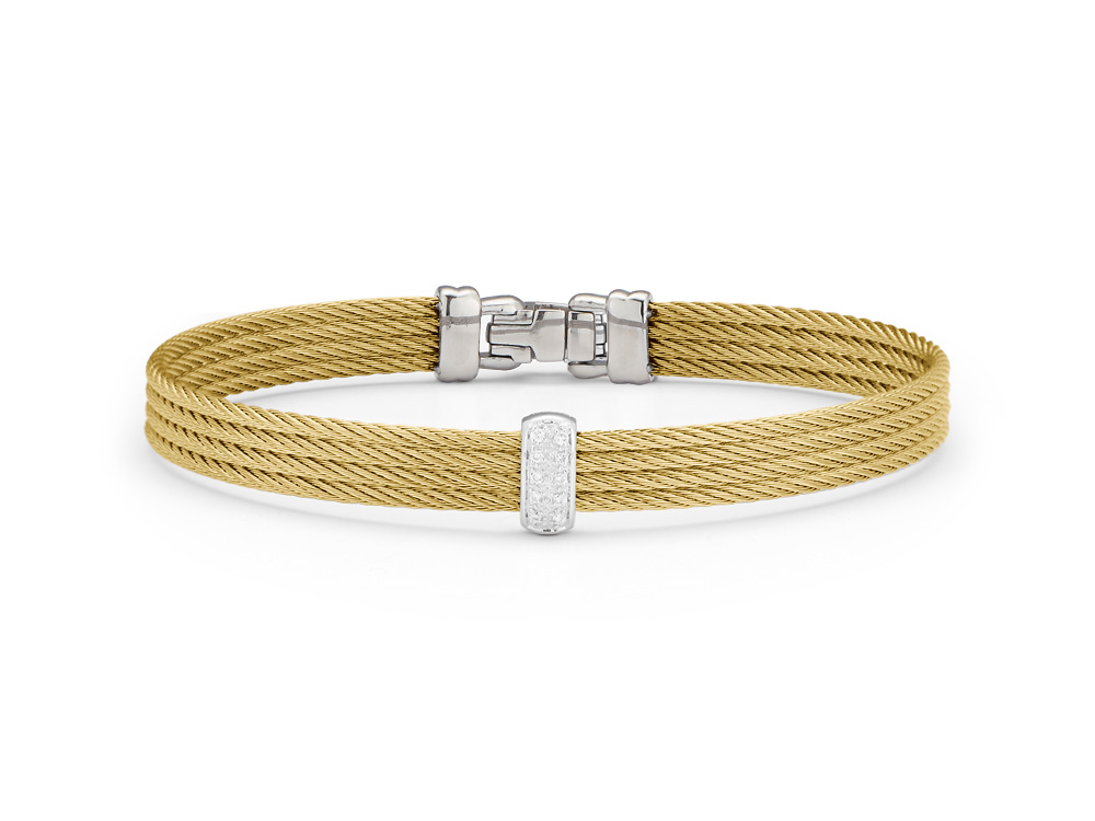 18k Bangle White Gold & Ss W/Yellow Cable & 1rectangular Station